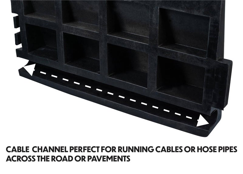 Rampin takana on sis&auml;&auml;nrakennettu kaapelikanava johtojen ja letkujen suojaamiseen.