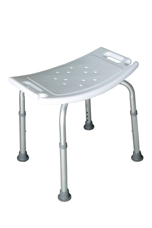 Korkea suihkujakkara on kevyt ja sen voi s&auml;&auml;t&auml;&auml; 8 eri korkeuteen