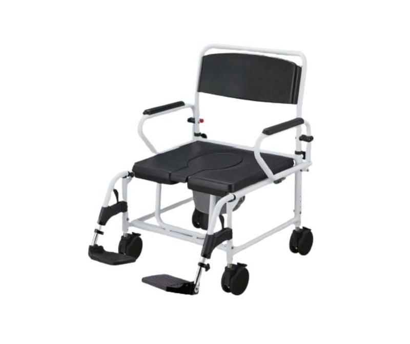 XXL-suihkupy&ouml;r&auml;tuoli Siirin korkeutta voi s&auml;&auml;t&auml;&auml; ja siin&auml; on erikoisleve&auml; istuin